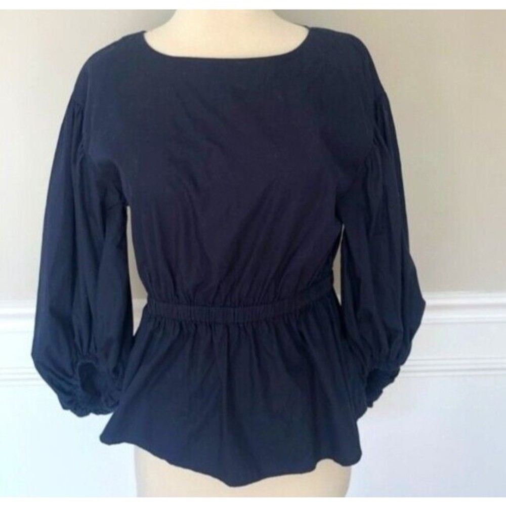 BANANA REPUBLIC NAVY BLUE CINCHED PUFFY SLEEVE TOP SZ Small